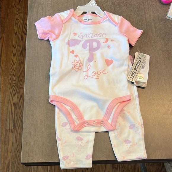MLB Other - Pink and White Baby Phillies Onesie Set #516